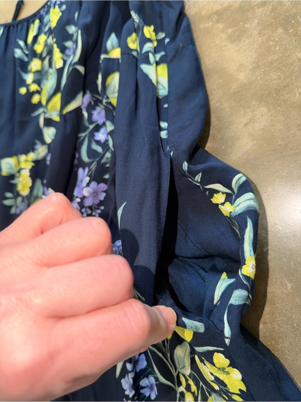 Time and Tru Navy Lemon Floral Adjustable Strap Midi Dress L Rayon - Picture 4 of 12